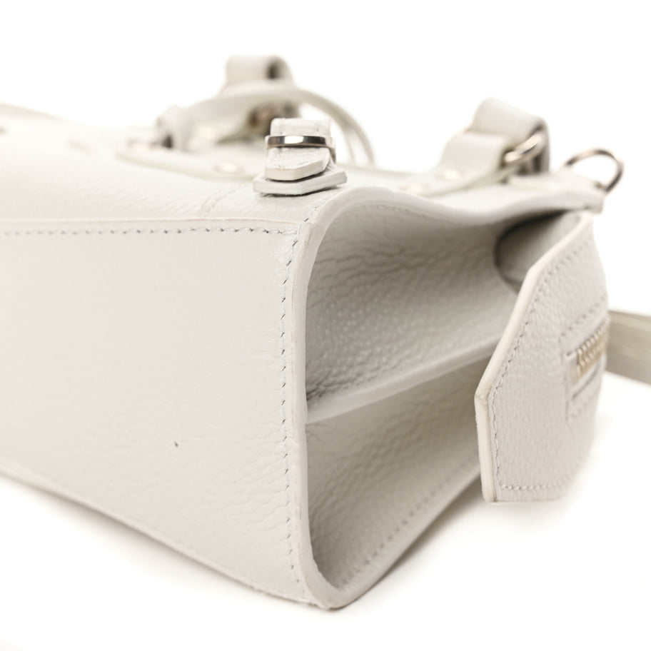 Balenciaga Grained Calfskin Neo Classic Silver Hardware Nano City Crossbody White Image 9