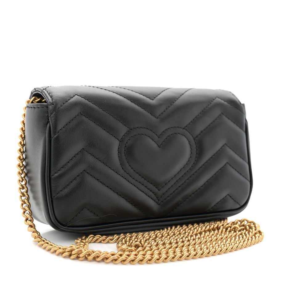 Gucci Calfskin Matelasse Super Mini GG Marmont Shoulder Bag Black Image 3