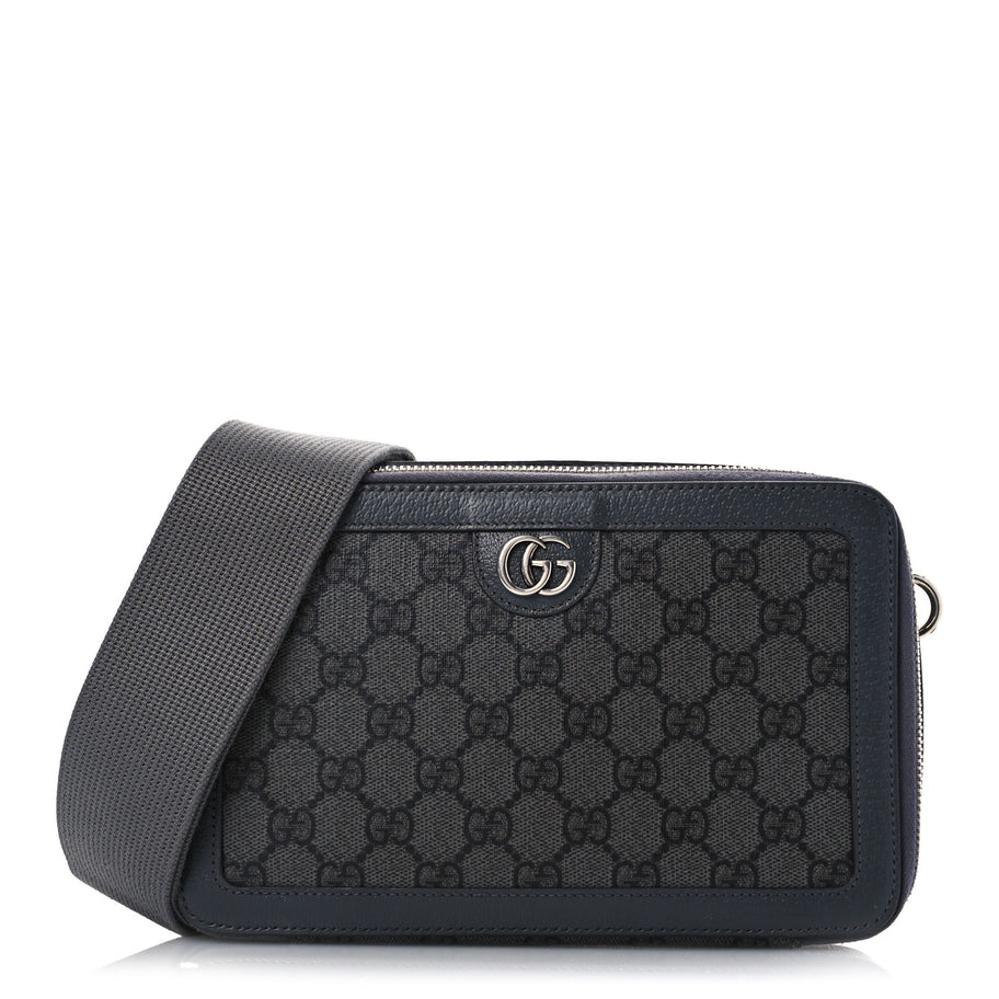 Gucci GG Supreme Monogram Textured Dollar Calfskin Small Ophidia Top Handle Shoulder Grey Black Graphite Grey Image 1