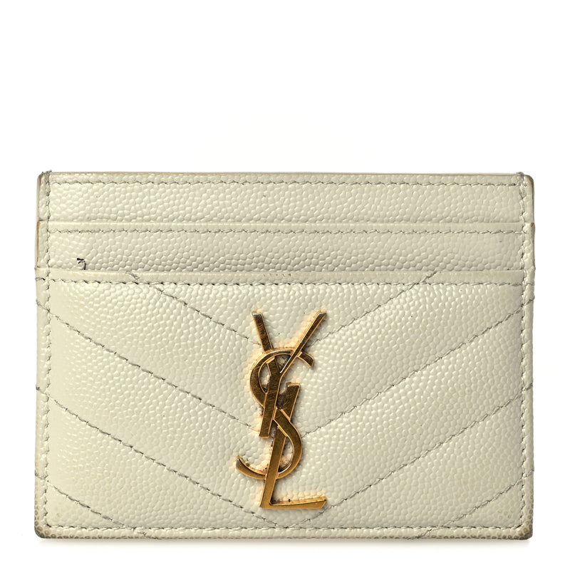  Saint Laurent Grain De Poudre Matelasse Chevron Monogram Credit Card Case Crema Soft