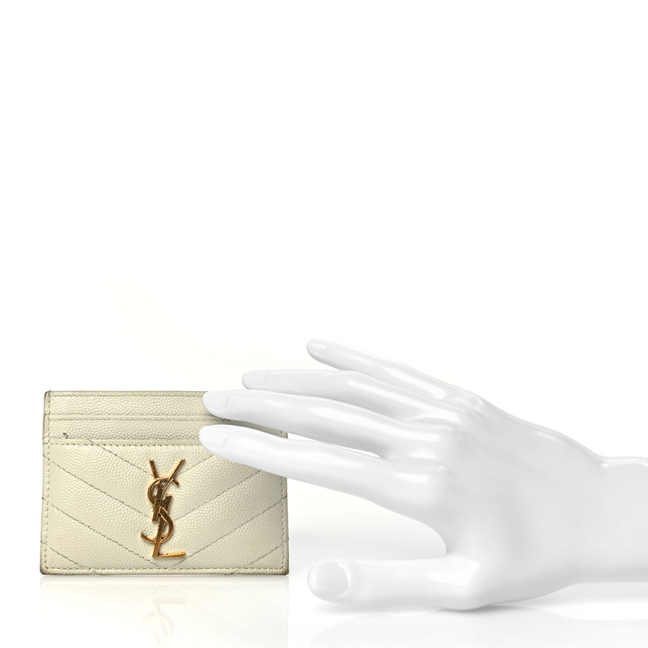 Saint Laurent Grain De Poudre Matelasse Chevron Monogram Credit Card Case Crema Soft Image 2