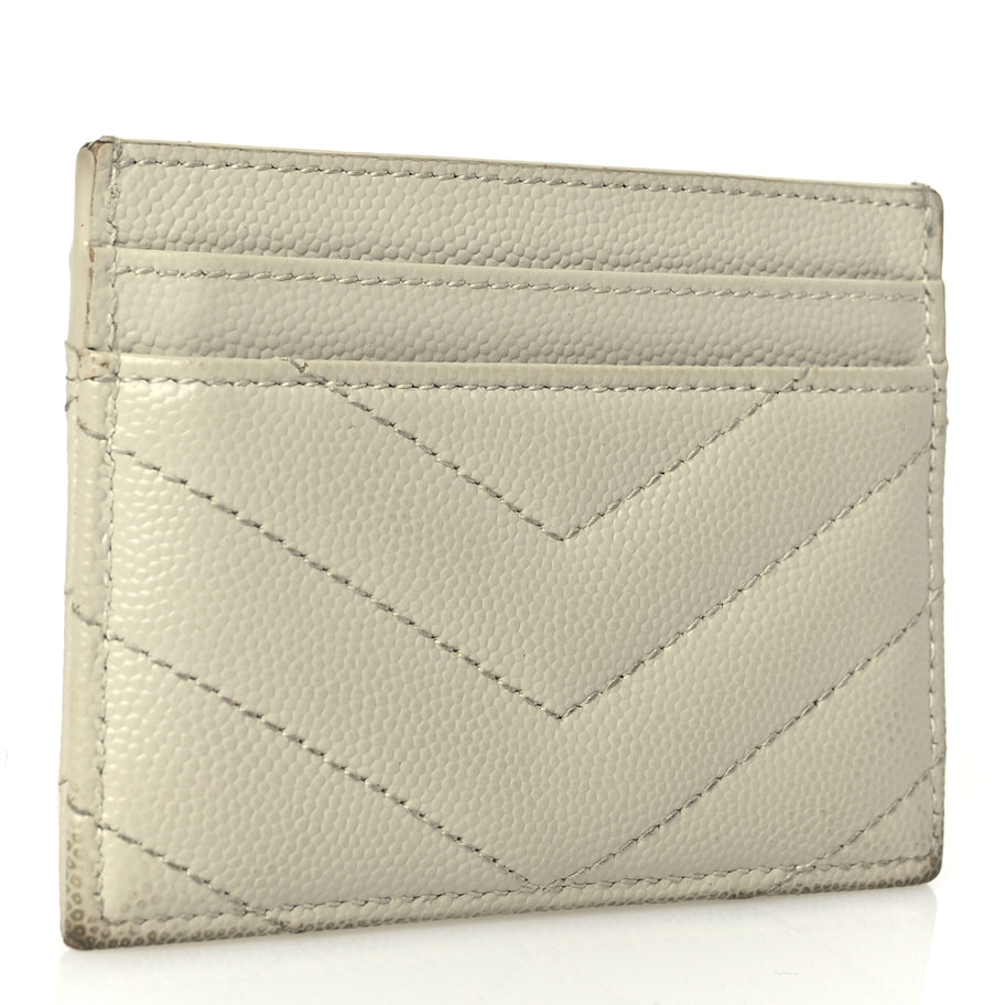 Saint Laurent Grain De Poudre Matelasse Chevron Monogram Credit Card Case Crema Soft Image 3