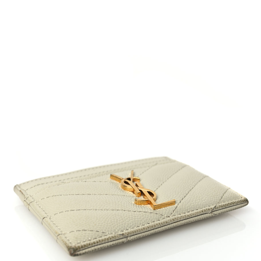 Saint Laurent Grain De Poudre Matelasse Chevron Monogram Credit Card Case Crema Soft Image 4