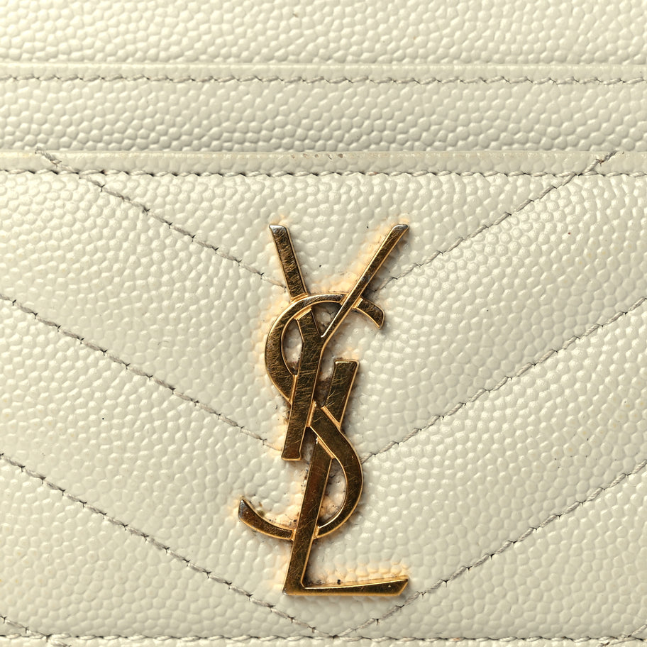 Saint Laurent Grain De Poudre Matelasse Chevron Monogram Credit Card Case Crema Soft Image 7