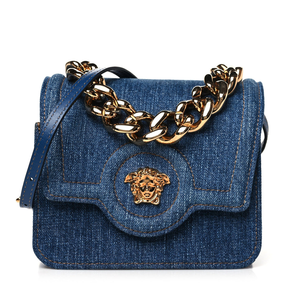 Versace Denim La Medusa Chain Shoulder Bag Navy Blue Image 1