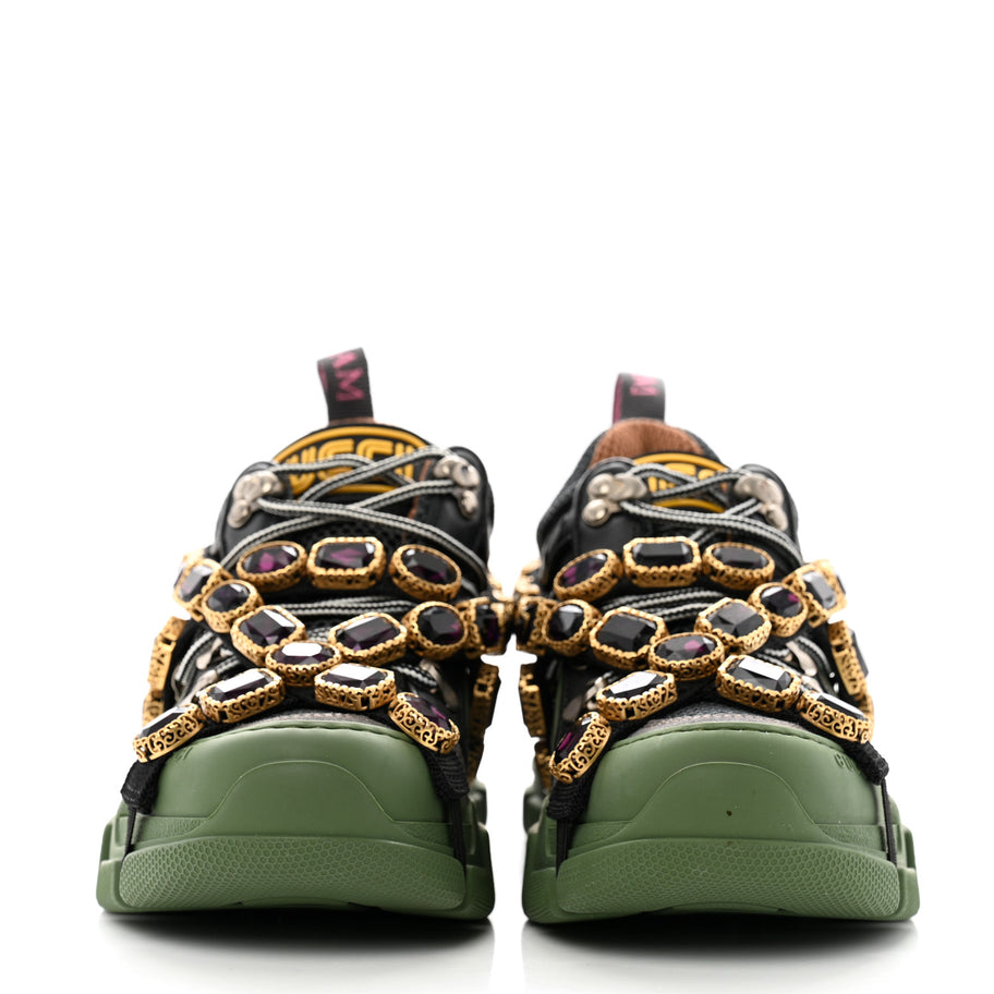 Gucci X SEGA Mesh Suede Calfskin Removable Crystals Flashtrek Sneakers 35.5 Loess Black Olive Green Image 3
