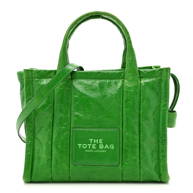  Marc Jacobs Shiny Crinkled Calfskin Medium The Tote Bag Green Glow