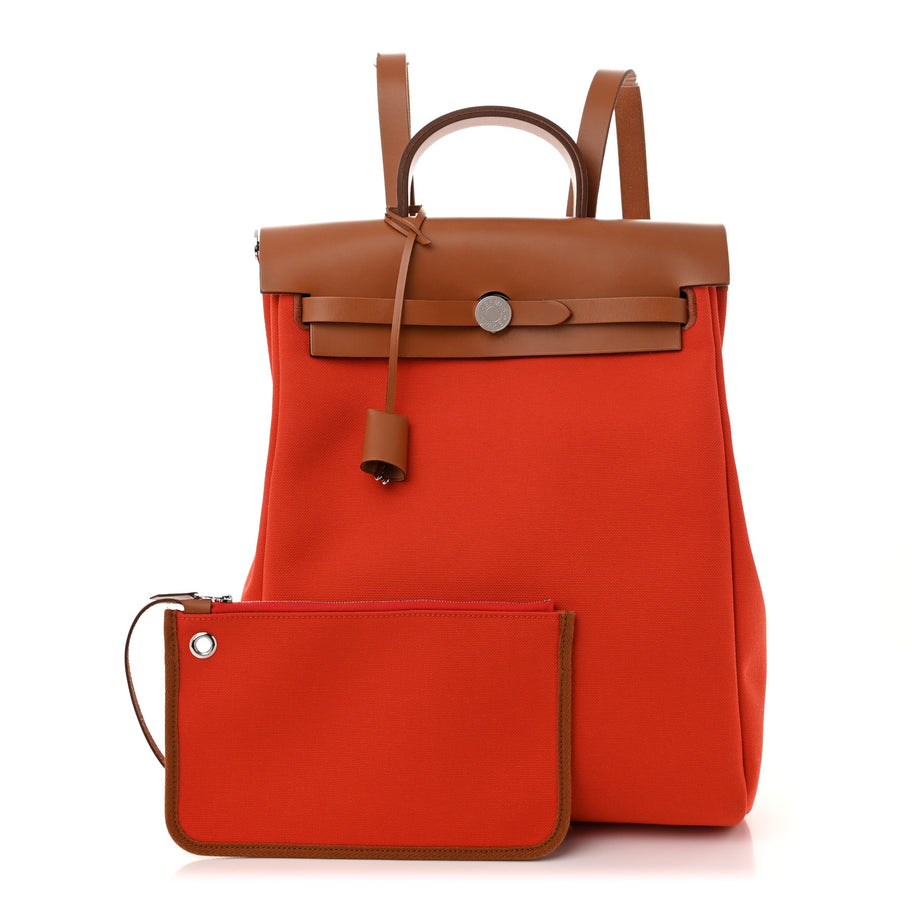 Hermes Military Toile Vache Hunter Herbag a Dos Zip Retourne Backpack Orange Mecano Fauve Image 3