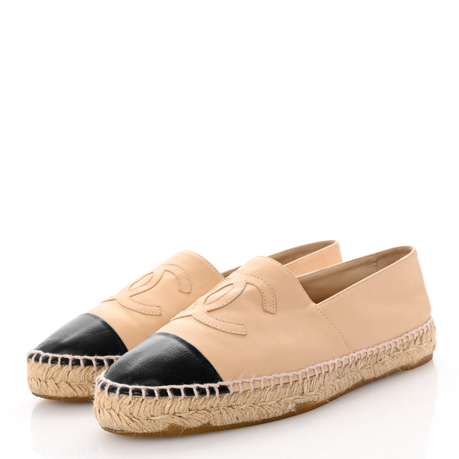 Chanel Lambskin CC Espadrilles 40 Beige Black Image 4
