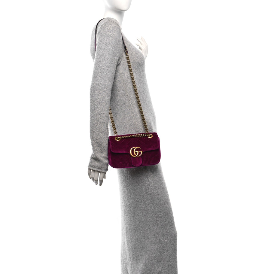 Gucci Velvet Matelasse Small GG Marmont Shoulder Bag Fuchsia Violet Cyclamen Image 2