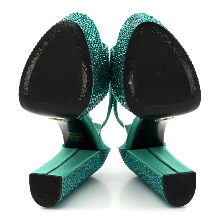 Prada Satin Crystal Triangle Logo 40/135mm Platform Sandals 38 Mango Image 6