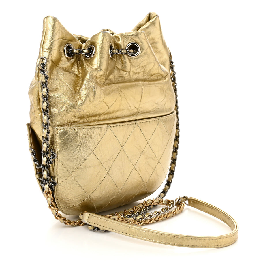 Chanel Metallic Aged Calfskin Quilted Small Gabrielle Bucket Gold Image 3