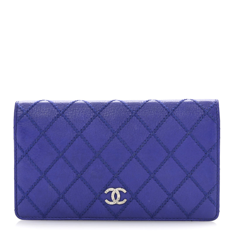  Chanel Calfskin Stitched Fancy CC Yen Wallet Blue