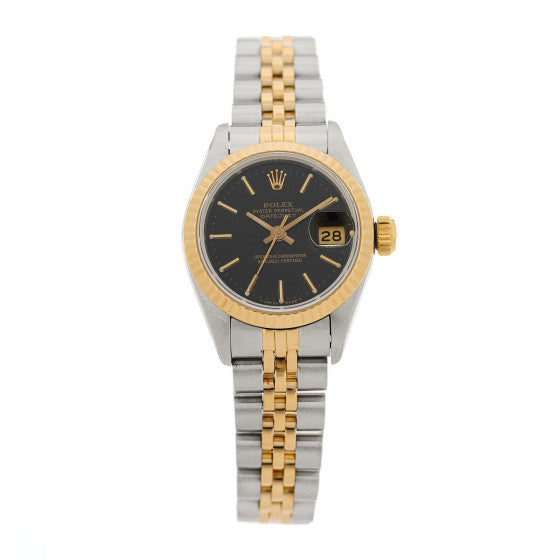 Rolex Stainless Steel 18K Yellow Gold 26mm Oyster Perpetual Datejust Watch Black 69173 Image 1