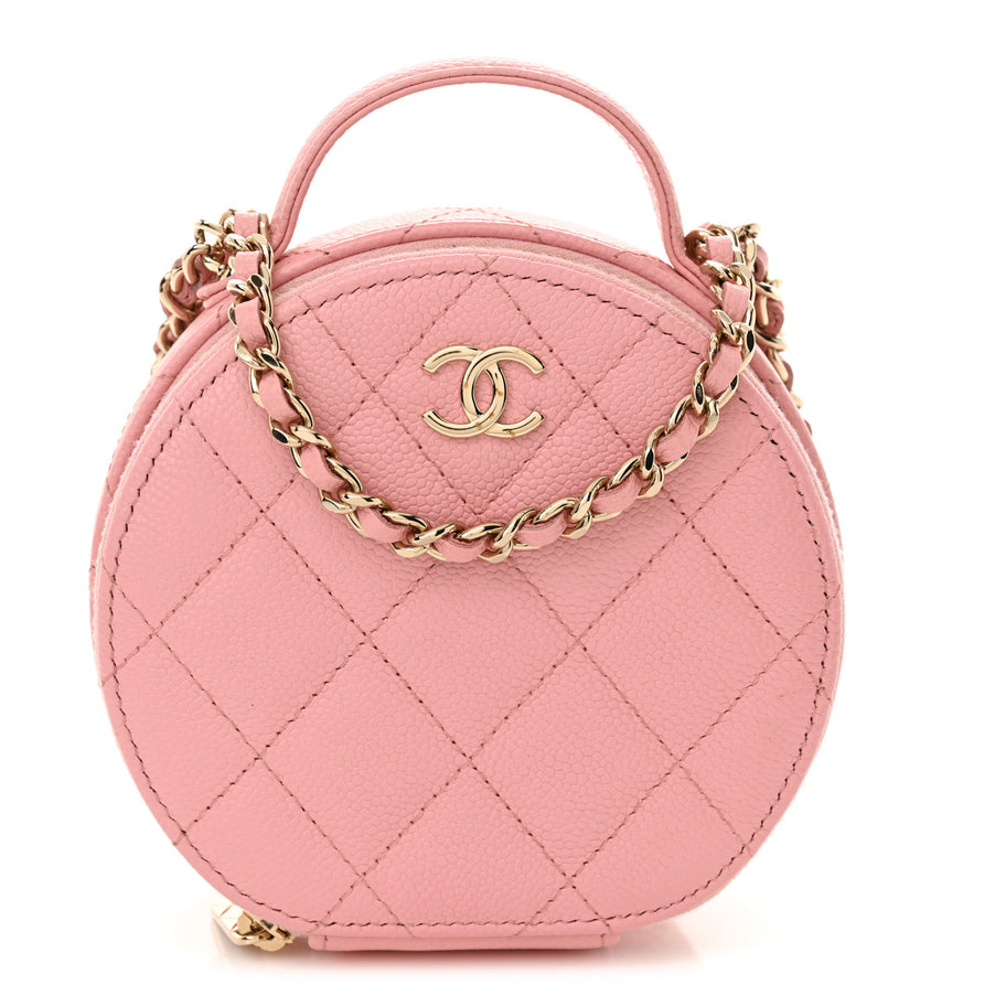 Chanel Caviar Quilted Round Handle With Care Vanity With Chain Pink Image 1