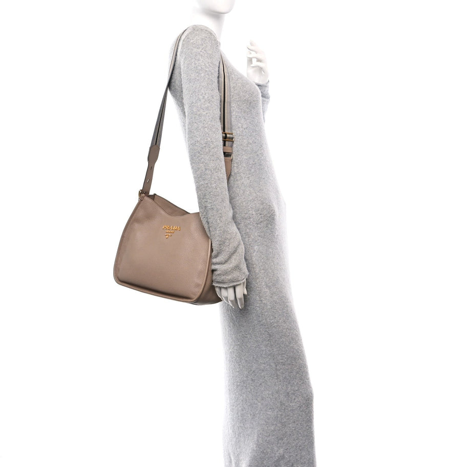 Prada Vitello Daino Soft Hobo Messenger Bag Argilla Image 2