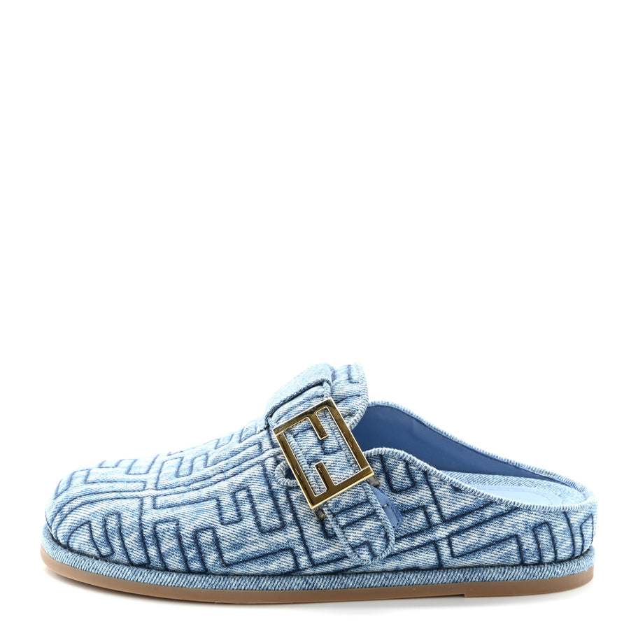Fendi Denim Jacquard FF Womens Feel Buckled Mules 35 Blue Image 1
