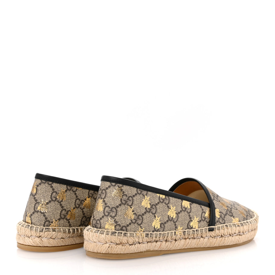 Gucci GG Supreme Monogram Bees Espadrille Flats 38.5 Beige Ebony Oro Black Image 5