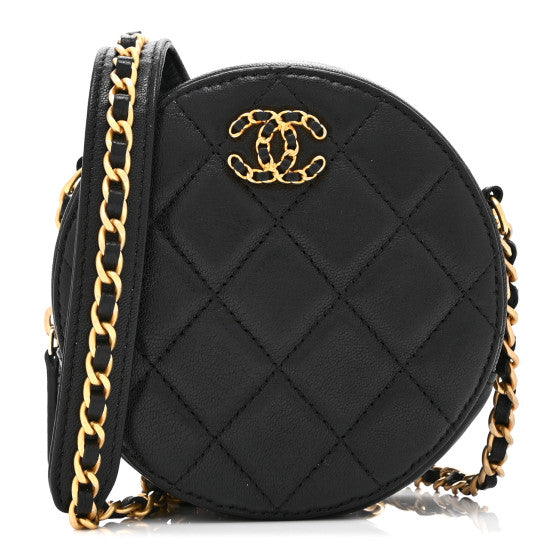 Chanel Goatskin Quilted 19 Round Clutch With Chain Black Image 1