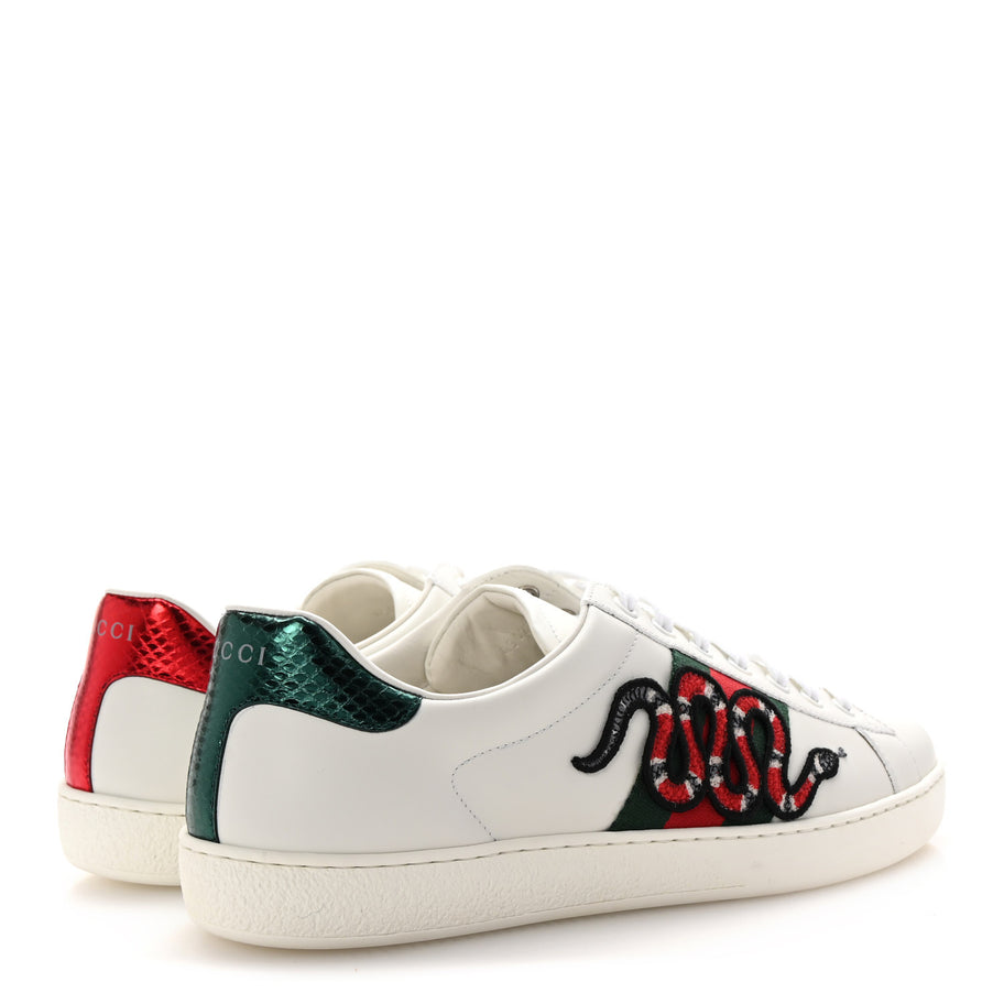 Gucci Calfskin Ayers Kingsnake Embroidered Mens Ace Sneakers 8 Green Red Image 5