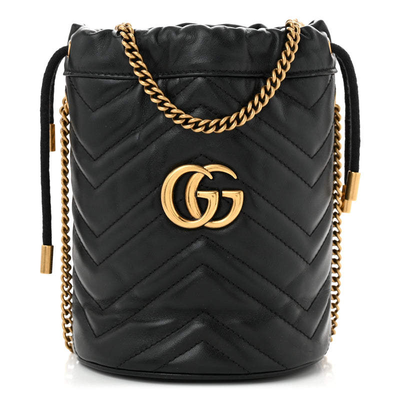  Gucci Calfskin Matelasse Mini GG Marmont 2.0 Bucket Bag Black