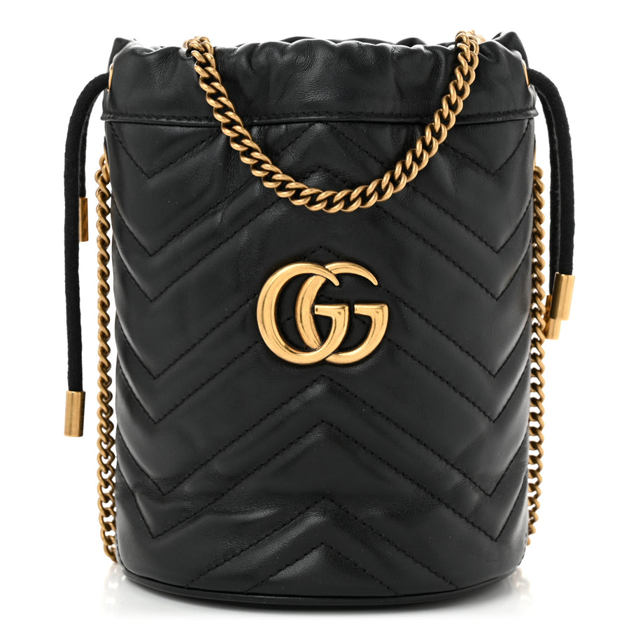 Gucci Calfskin Matelasse Mini GG Marmont 2.0 Bucket Bag Black Image 1