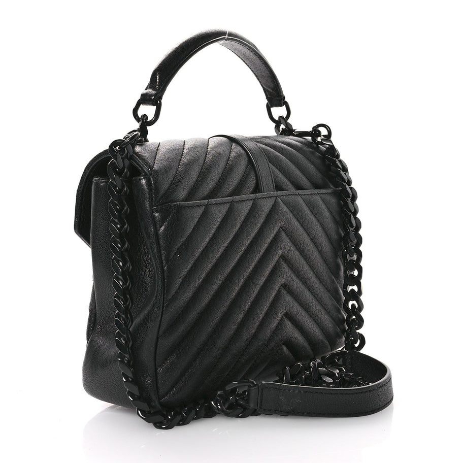 Saint Laurent Sheepskin Matelasse Chevron Monogram Monochrome Medium College Bag Black Image 3