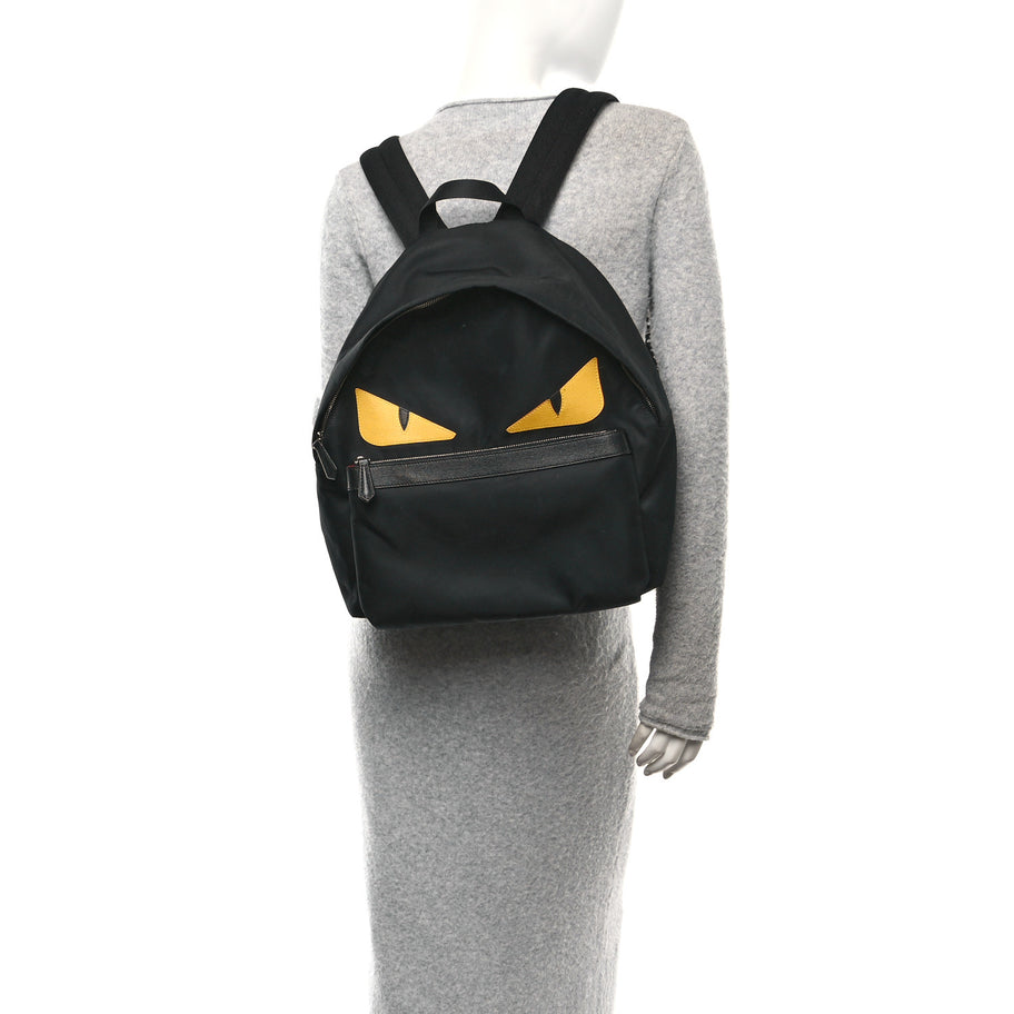 Fendi Nylon Vitello Elite Monster Eyes Rounded Backpack Black Yellow Image 2