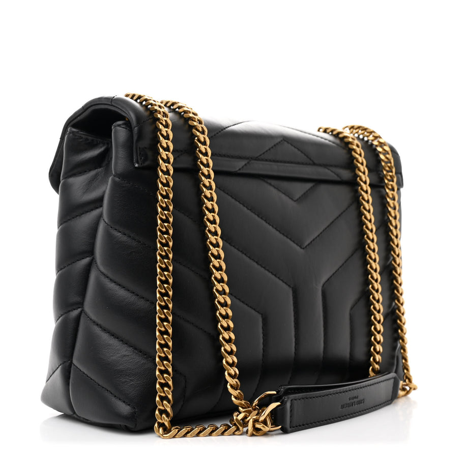Saint Laurent Calfskin Y Quilted Monogram Small Loulou Chain Satchel Black Image 3