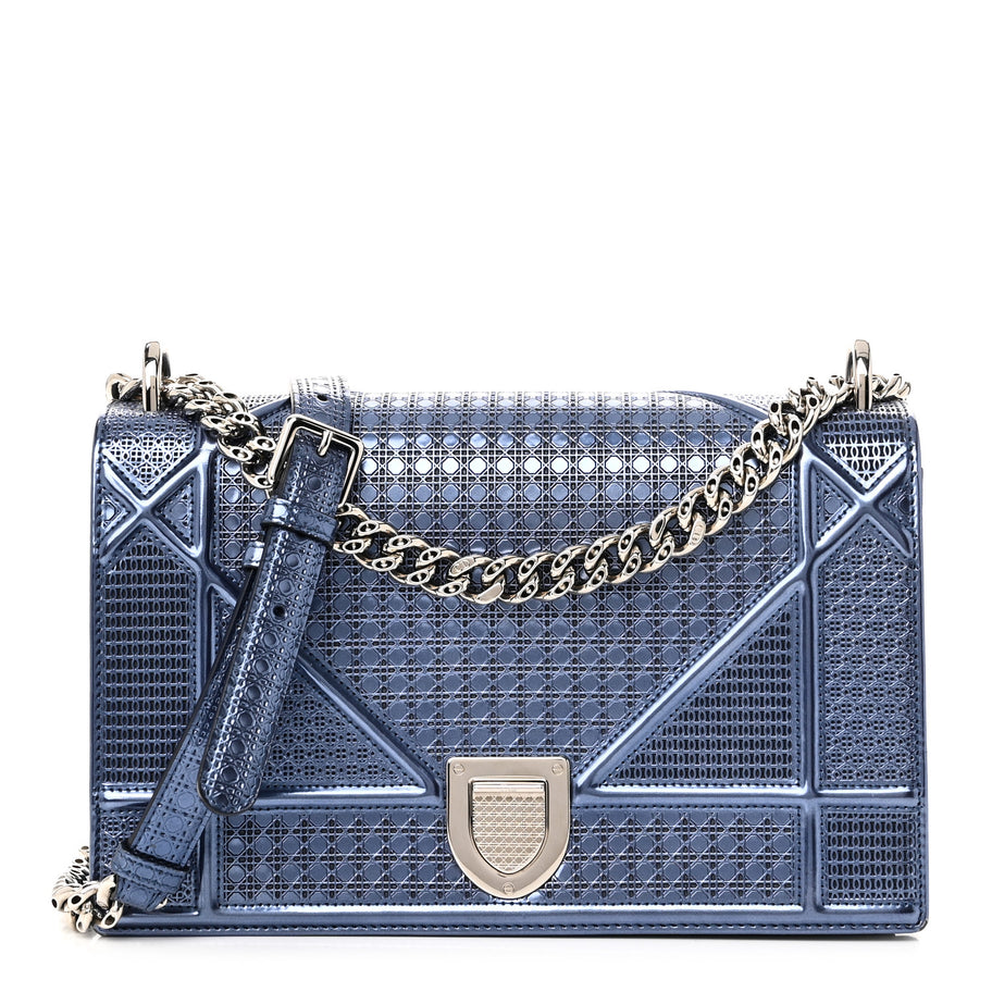 Christian Dior Patent Micro-Cannage Medium Diorama Flap Bag Blue Image 1