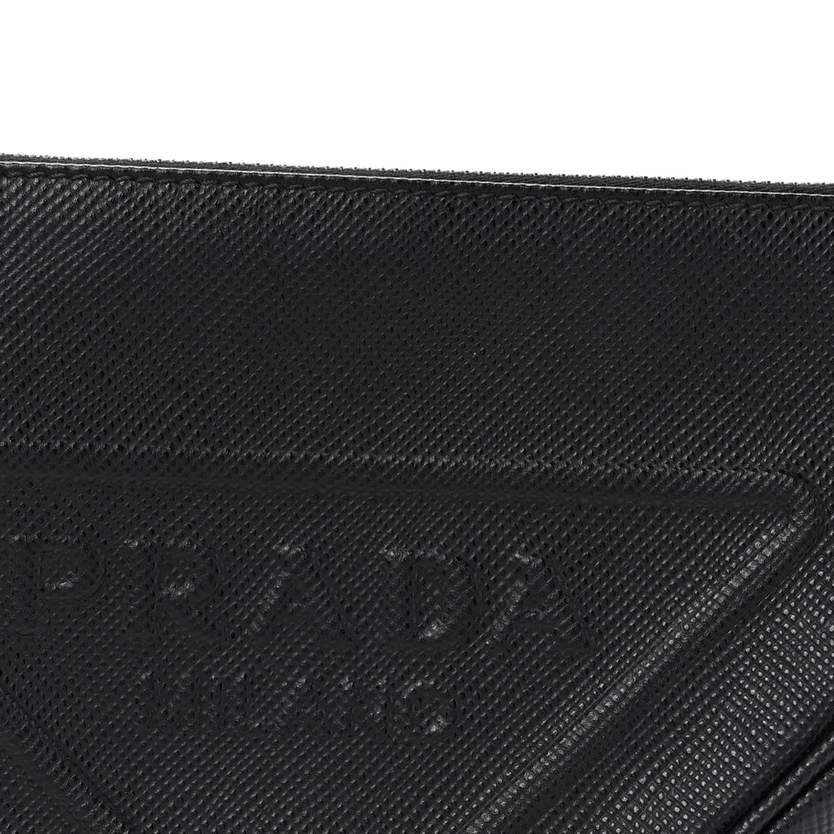 Prada Saffiano Cuir Triangle Logo Embossed Triangle Shoulder Bag Black Image 7