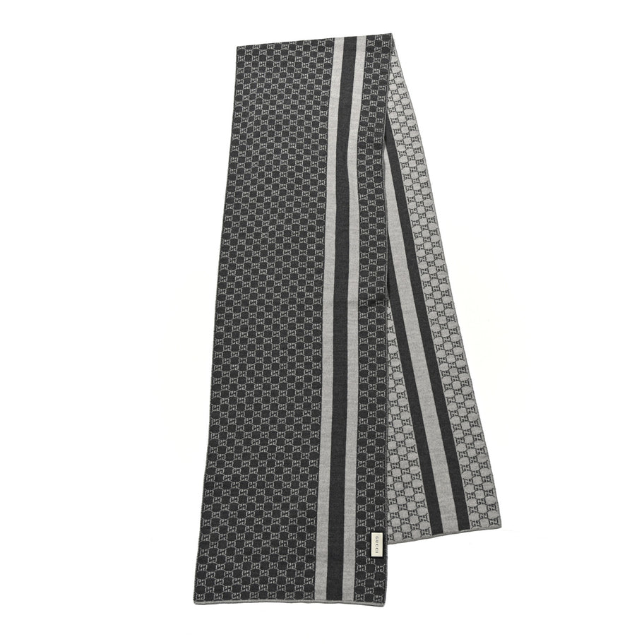 Gucci Wool Tricot GG Monogram Web New Lunicart Scarf Medium Grey Image 2