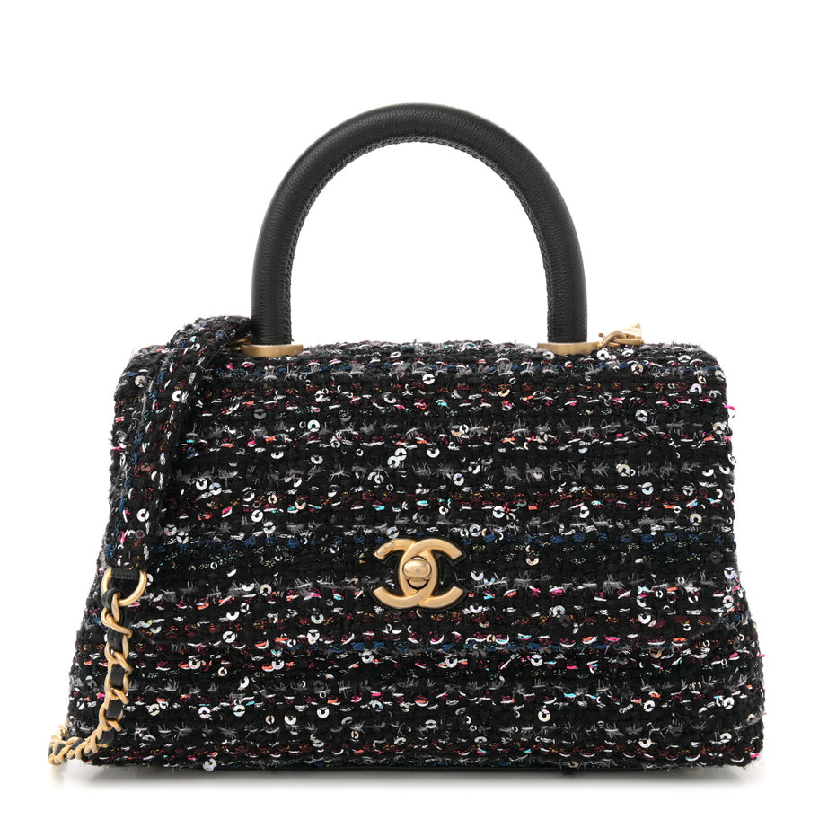Chanel Tweed Sequin Mini Coco Handle Flap Black Image 1