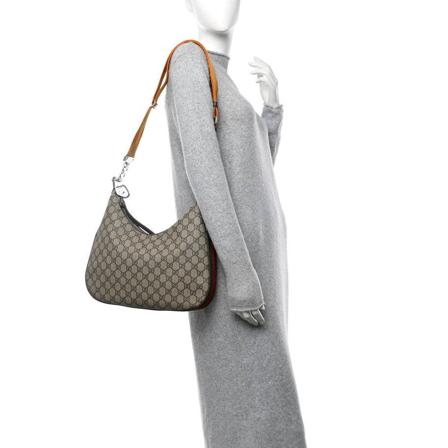 Gucci GG Supreme Monogram Textured Calfskin Web Large Attache Shoulder Bag Beige Ebony New Acero Image 2