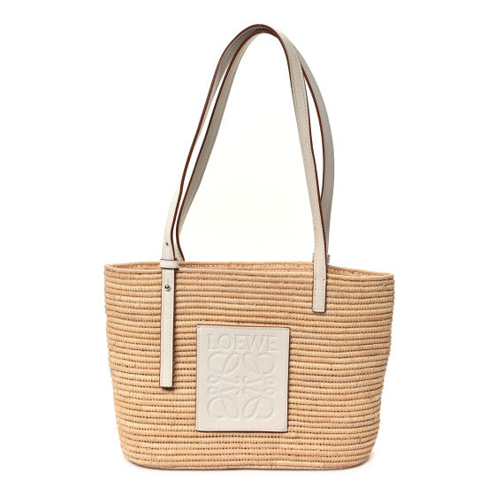 Loewe Raffia Square Small Basket Tote Bag Natural White Image 1