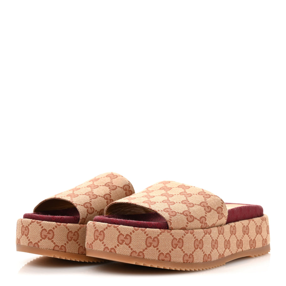 Gucci Canvas GG Monogram Angelina Platform Slide Sandals 40 Beige Ruggine Image 4