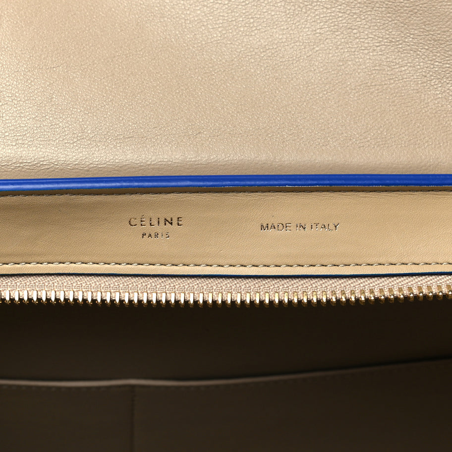 Celine Smooth Calfskin Medium Bi-Color Trapeze Beige Blue Image 6