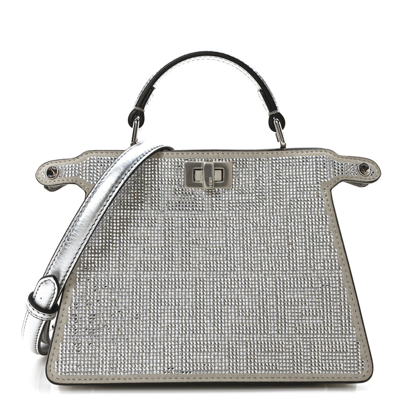  Fendi Crystal Vitello Laminato FF Petite Peekaboo I SEE U Satchel Crystal Argento