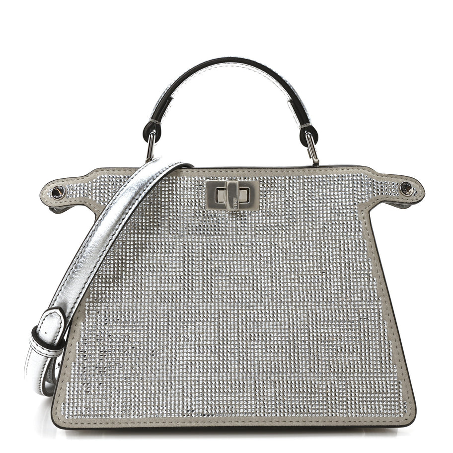 Fendi Crystal Vitello Laminato FF Petite Peekaboo I SEE U Satchel Crystal Argento Image 1