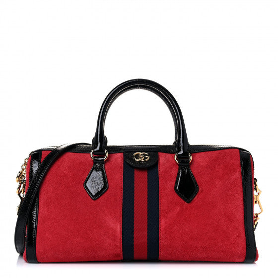 Gucci Suede Patent Web Medium Ophidia Boston Hibiscus Red Black Image 1