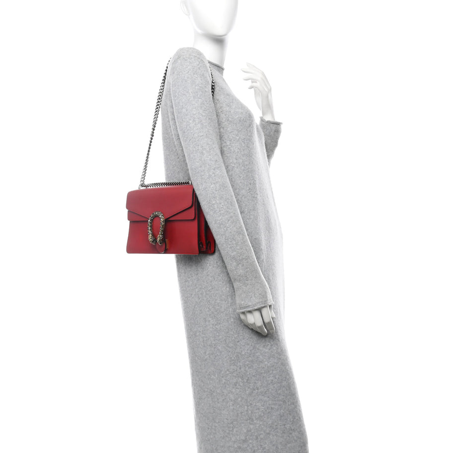 Gucci Dollar Calfskin Swarovski Crystal Small Dionysus Shoulder Bag Hibiscus Red Image 2