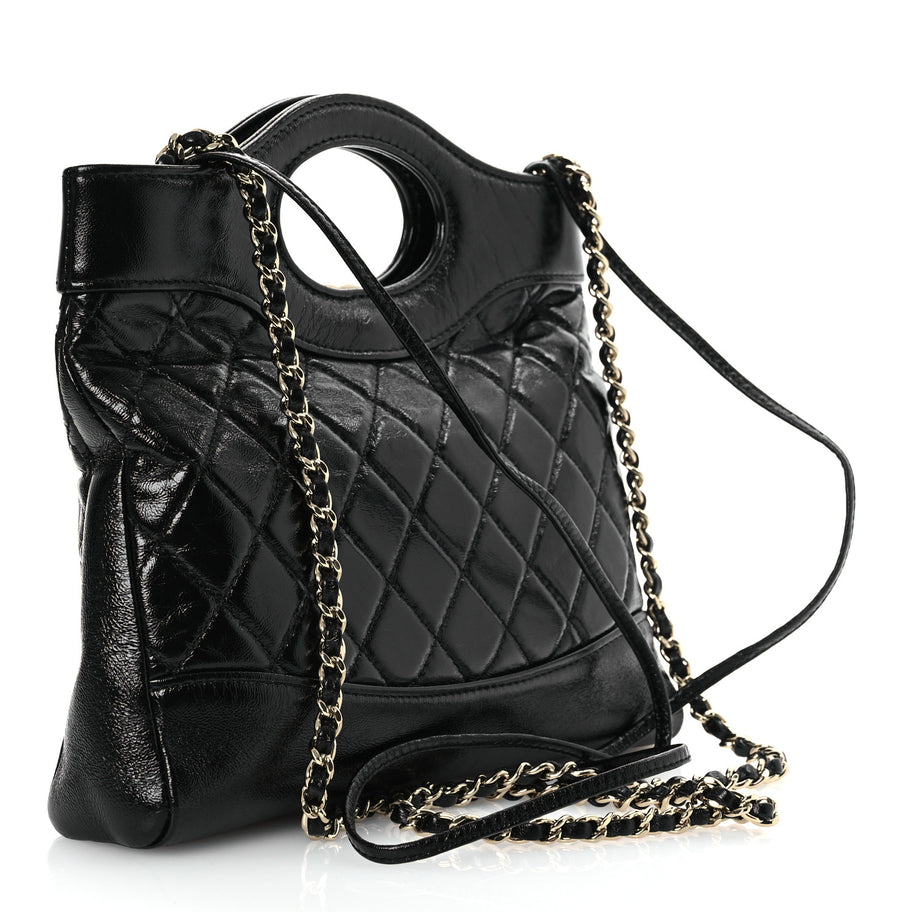 Chanel Shiny Crumpled Calfskin Quilted Mini 31 Shopping Bag Black Image 3