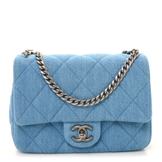  Chanel Denim Quilted Sweetheart Mini Flap Blue