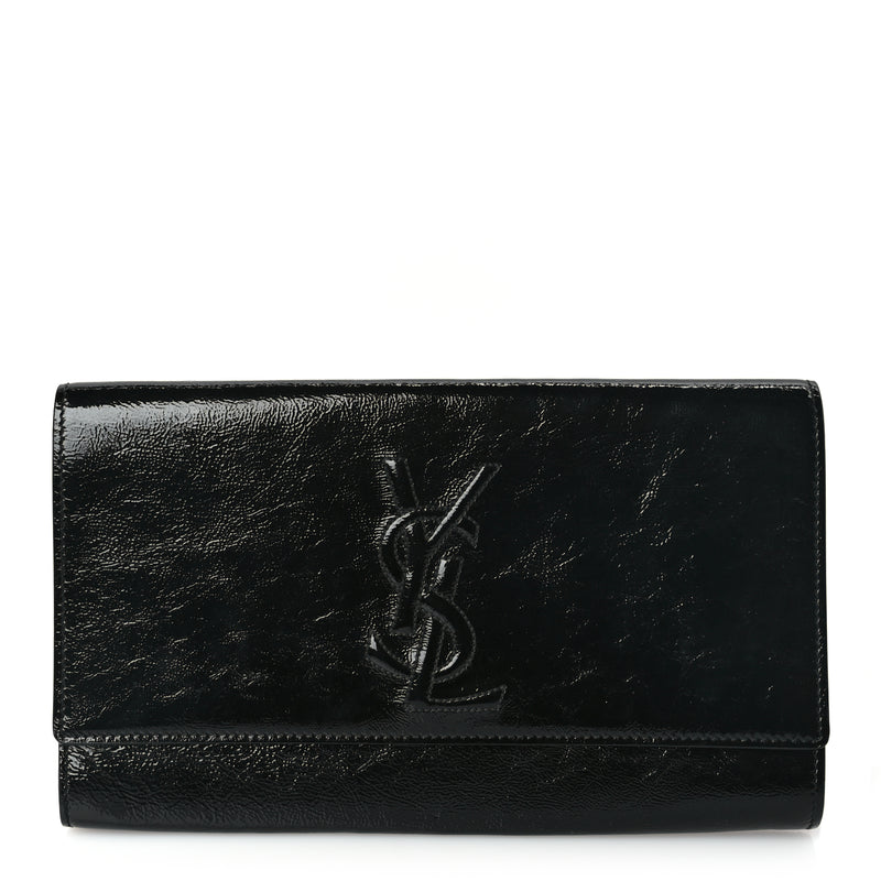  Saint Laurent Textured Patent Monogram Large Belle De Jour Clutch Black