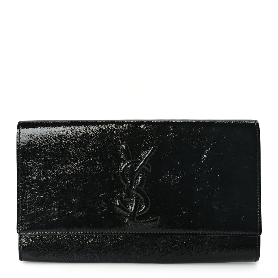 Saint Laurent Textured Patent Monogram Large Belle De Jour Clutch Black Image 1