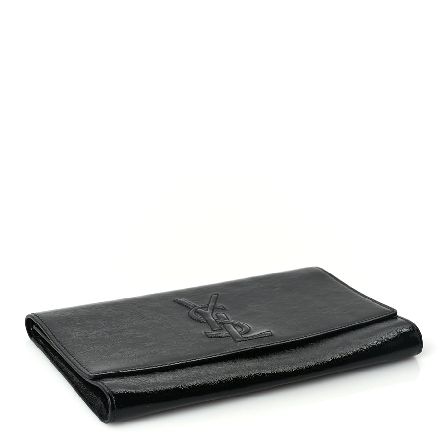 Saint Laurent Textured Patent Monogram Large Belle De Jour Clutch Black Image 4