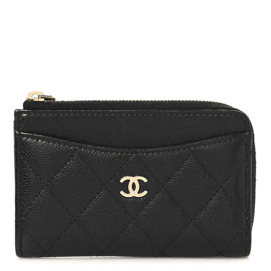 Chanel Caviar Quilted CC Zip Around Card Holder Black Image 1