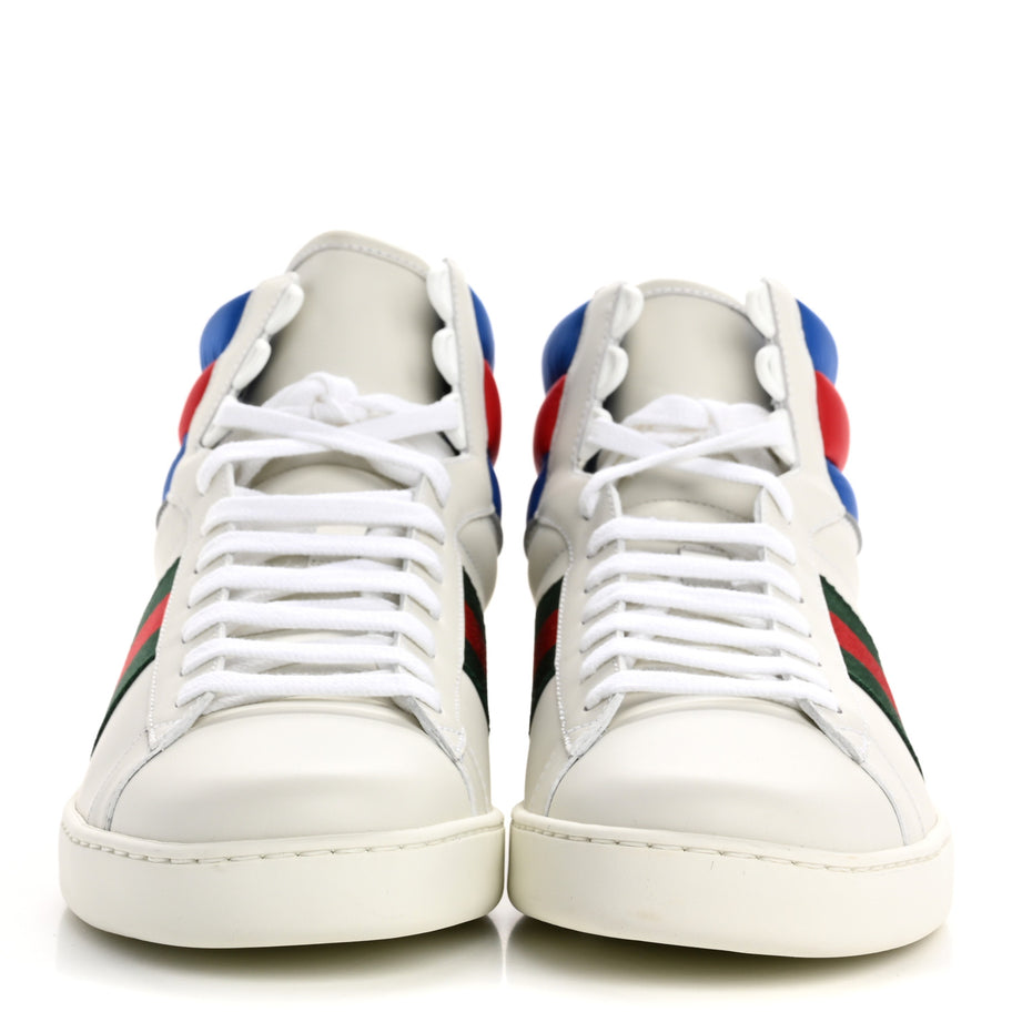 Gucci Calfskin Web Mens Ace High Top Sneakers 9 White Bright Splash Image 3
