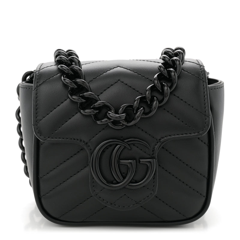  Gucci Calfskin Matelasse Monochrome GG Marmont Chain Mini Belt Bag Black