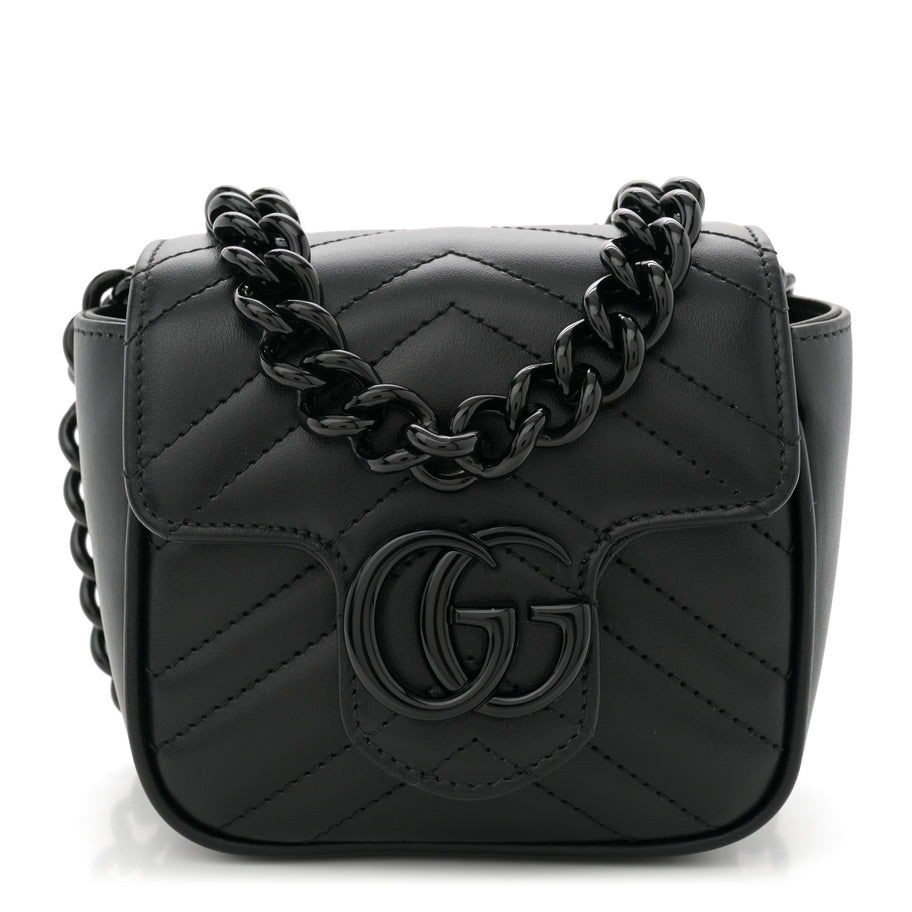 Gucci Calfskin Matelasse Monochrome GG Marmont Chain Mini Belt Bag Black Image 1
